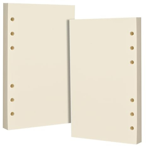 A6 6-håls beige tomt påfyllningspapper för-stansat för A6 6-ringorganisatörer, 100 gsm reservoar- och gelpennvänlig, ingen bläckblödning, dubbelsidig skrivning (2-pack)