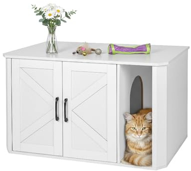 Relaxdays Kattskåp för kattlåda, med ingång och strömatta, göm kattlåda, H x B x D: 50 x 85 x 49 cm, vit