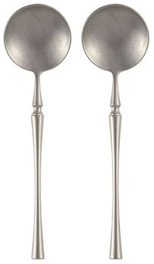 Cucchiaio da portata, Cucchiai da zuppa retrò in metallo opaco premium in acciaio inossidabile 2 pezzi rotondi, argento Set di cucchiai posate