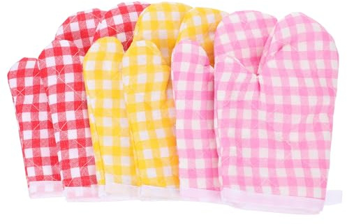 Kichvoe Kids Oven Mitts 3 Pairs Thermal Gloves for Kids Heat-Resistant Toddler Oven Mitts for Baking Cooking Grilling Picnics and Barbecues Reusable Small Hand Protection