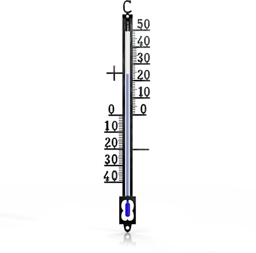 CSL - Analoges Thermometer aus Metall – Außenthermometer wetterfest - Innen und Aussen – Länge 19 x Breite 3,7 cm – Messbereich -40° bis +50° C – klassisches Design - schwarz