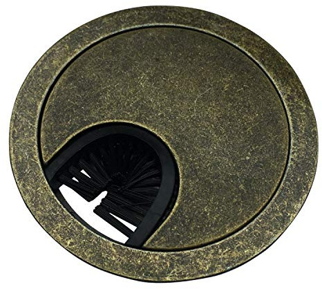 Antique Brass Metal Cable Grommet - 2 PieceLock in Feature withBrush Opening for Management of Office & Computer Desk Wires - 60mm (2 3/8) Hole Opening - 1 Pack
