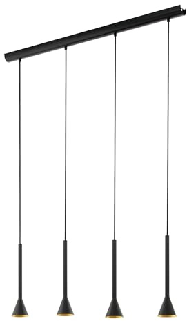 EGLO Pendelleuchte Cortaderas, 4 flammige Hängelampe Vintage, Industrial, | Hängeleuchte aus Stahl in Schwarz, Gold, Esstischlampe, Wohnzimmerlampe hängend mit GU10 Fassung