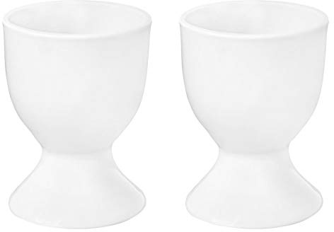 2X White Egg Cup Holder Set - Classic Style Porcelain Cups for Hard Soft Boiled Eggs - Microwave and Dishwasher Safe - by Argon Tableware
