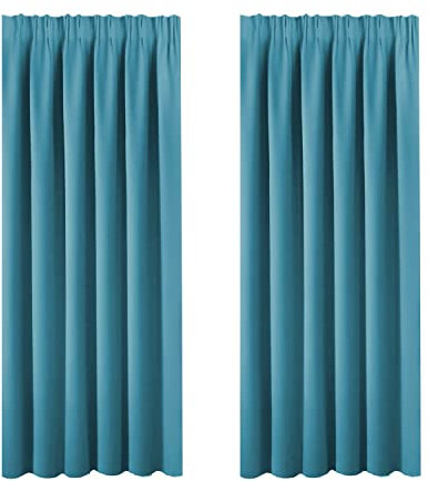 BellaHills Window Curtains for Kids - Plain Room Darkening Curtain Drapes for Sliding Glass Door Wide Pencil Pleat Window Treatment for Room Darkening, 2 Panels, W 90 x L 72 inch, Turquoise Blue