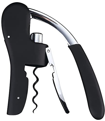 MasterPRO Foodies - Sacacorchos Tipo Palanca - Fabricado en Aleación De Zinc Cromado + Revestimiento De Caucho - Revestimiento Antiadherente De Acero Endurecido - Fácil Lavar