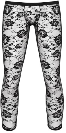 inhzoy herr transparent nät leggings sexig spets/fisknät strumpbyxor nätbyxor underbyxor underkläder klubbkläder, svart, M