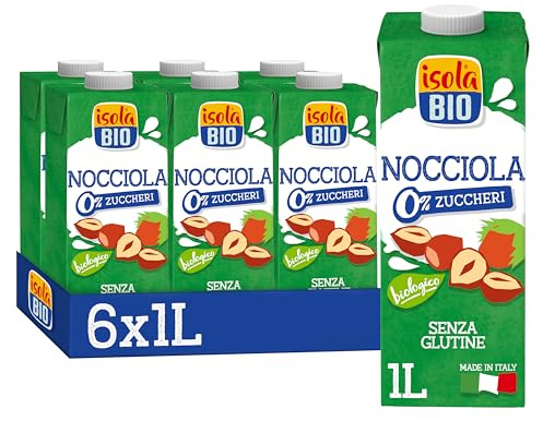 ISOLA BIO - Pack de 6 Unidades de 1 L de Bebida Ecológica Vegetal de Avellanas - Sin Azúcar Añadido y Sin Lactosa - Apto para Veganos - Ideal para Tomar Sola, con Café o en Batidos