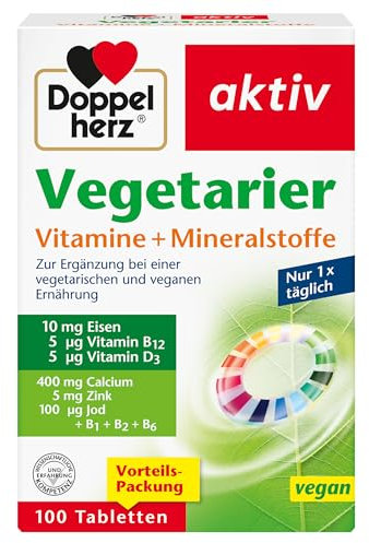 Doppelherz Vegetarier Vitamine + Mineralstoffe - Abgestimmte Nährstoffe für Vegetarier und Veganer - 100 vegane Tabletten