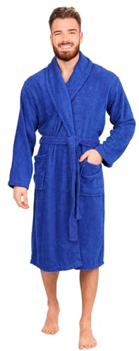 Adore Home Mens 100% Cotton Terry Shawl Collar Bathrobe, Royal Blue, XXL