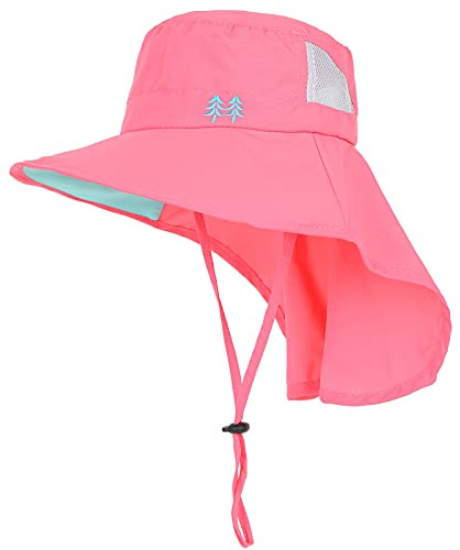 Aenmt Kids Sun Hats UPF 50+ Sun Protection Hat for Kids with Neck Flap Adjustable Large Brim Beach Fishing Hat for Age 3-12 Red