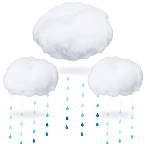 15 Pcs Artificial Cloud Props Raindrop Garland Set 3D Cloud Hanging Decorations 12 Paper Hanging Rain Drops Decor Pieces for Baby Shower Party and Centerpieces Stage Decoration