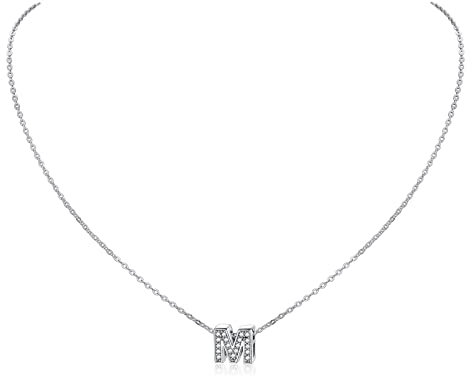 ChicSilver Platin buchstabeketten Kette mit Zirkonia M anhänger Silber Partnerkette Freundschaftskette für Damen und Mädchen
