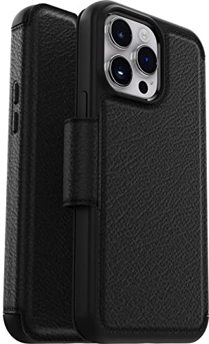 OtterBox Strada Hülle für iPhone 14 Pro Max, stoßfest, sturzsicher,Premium Lederfolio mit Zwei Kartenhaltern, 3X getestet nach Militärstandard, Schwarz