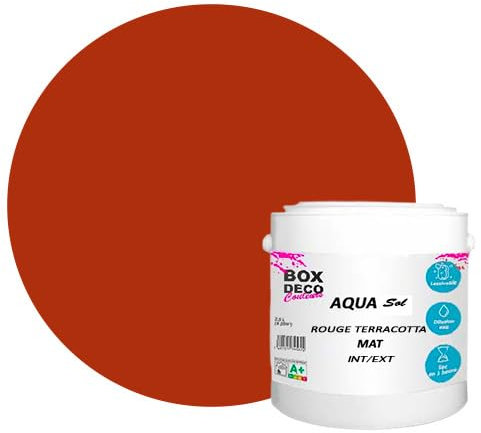 BOX DECO COULEURS Peinture Sol extérieur/intérieur acrylique haute résistance aspect mat Aqua Sol - 2.5Kg, Rouge Terracotta