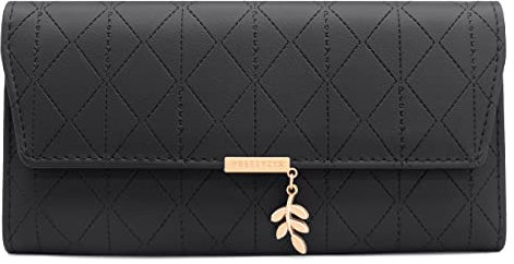 Geldbörse Damen im Langformat, Portemonnaie Gross für Frauen PU Leder mit 9 Kartenfächern Lang Portmonee Damen Geldbeutel groß mit Reißverschluss Münzfach und Vielen Fächern (Schwarz)