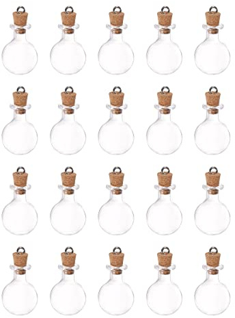 sourcing map 20uds Mini Vidrio Botellas con Corcho Tapones Oblato Redonda Forma Pequeños Vidrio Viales Transparentes Claras Deseos Botellas con Anillo para DIY Arte Manualidades Fiesta