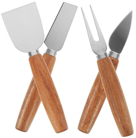 HAKIDZEL Juego de Cortar Queso de Acero Inoxidable Mango de Madera 4 Piezas