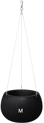 MELTOM Blumenampel Hängeampel Rund Ø 24 cm Beton-Optik Schwarz, Innentopf | Kunststoff, Fassungsvermögen 2,3 L, Höhe 17 cm, Stahlseil mit Karabiner, ohne Abflussloch, für innen & außen, wetterfest
