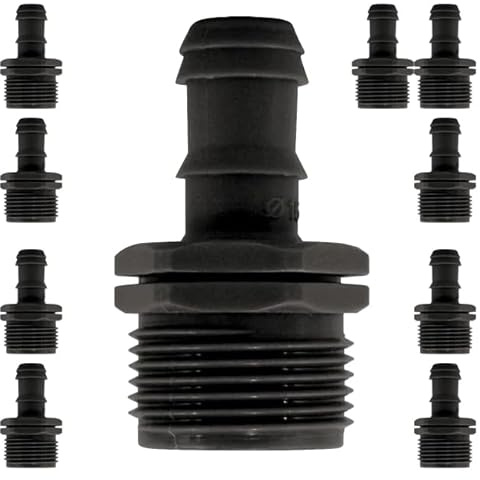 Suinga Pack 10 ENLACE RIEGO POR GOTEO 16mm x 1/2. Accesorio de goteo 16 mmpara instalaciones de riego, negro