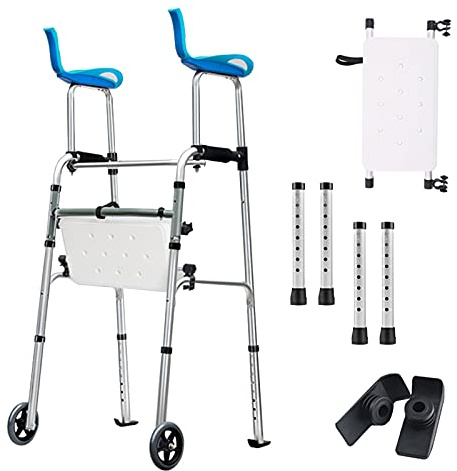 Rollator Walker mit Sitz, Hoher Rollator Leicht Klappbar Aufrecht Lauflernhilfe mit Ersatzrohr und Rädern, Sit to Stand Walker für Erwachsene Senioren Handicap