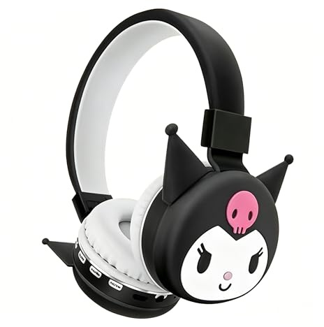 Roffatide Cuffie Bluetooth pieghevoli leggere cartoon per viaggio/ufficio/cellulare/PC tramite app, bassi profondi, padiglioni auricolari comodi, per casa, ufficio, viaggi, nero