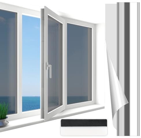 ZOCONE 400 * 40cm Pellicola Specchio per Vetri Finestre Argento, Pellicola Anti UV Isolamento Termico Pellicola Adesiva per Vetri Finestre a Specchio Pellicola Oscurante Vetri (Argento-400 * 30cm)