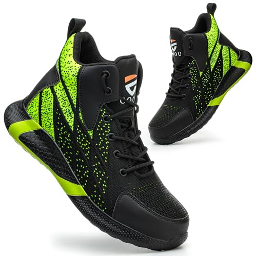 COOU Scarpe Antinfortunistiche Uomo Alte Scarpe da Lavoro Donna Comode Leggere con Punta in Acciaio Traspiranti Scarpe Sicurezza Verde 43