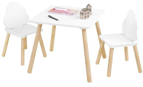 WOLTU Kindertisch mit 2 Stühlen, 3tlg. Kindersitzgruppe, Kinder Tisch Stuhl Set, Kinderstuhl mit Wolken-Rückenlehne, Massivholzbeine, für Kleinkinder Vorschüler, zum Lesen Essen Spielen