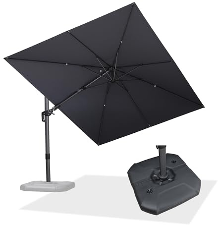 PURPLE LEAF Sonnenschirm mit Ständer 360 × 270 cm Twist Alu, Hellgrau | Beidseitig Axial Schwenken, 5-Fach verstellbar, Robuste 8-Streben-Konstruktion, Stabiler Halt, UV50+ Polyester, XL-Schatten