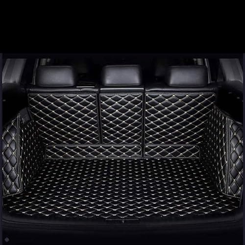 HNJDM Auto Leder Kofferraummatten für VW Touran II (2) 2015-2024,Vollabdeckung Antirutsch Wasserdicht Kofferraumwanne Schutzmatte Interieur Teppiche Zubehör,Black-White