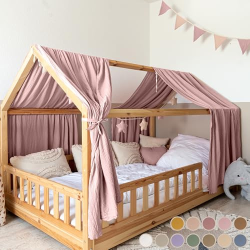 lilimaus Hausbett Himmel [in 12 Farben] Betthimmel Hausbett aus 100% Baumwolle Musselin - Stoffhimmel für Hausbett Deko Mädchen & Jungen - Himmel für Hausbett Kinder - Bett Vorhang Kinderbett