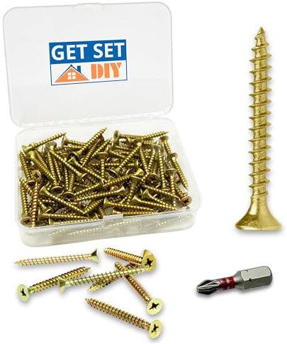 Wood Screws 30mm - Zinc Galvanised 4.0 x 30mm Screws (100 pcs) With Pozi Drill Bit - Multi-Purpose Countersunk Gold Screws For Wood in a Handy Storage Case