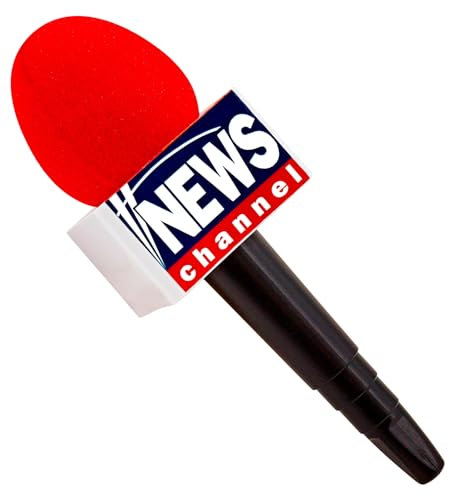 MIMIKRY Breaking News Microphone Reporter Rouge avec inscription News Channel Accessoire de costume Haut-parleur de message Micro TV