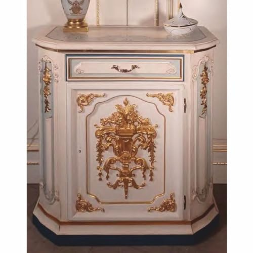 Casa Padrino Cómoda De Noche Barroca Lujo, Color / , Altura Fabricada En Italia, Azul Claro, Blanco, Dorado, 89 Cm