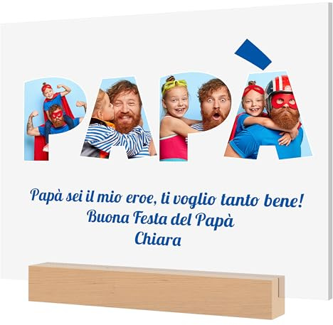 Woopers Targa Regalo Festa del Papà con Foto e Dedica. Targa Fotografica Personalizzata Papà