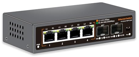 Commutateur Ethernet non-géré 2,5G à 6 ports, 4 x ports 2,5G Base-T, 2 x SFP 10G, pour 100/1000/2500Mbps, VLAN, commutateur réseau 2,5G sans ventilateur, design de bureau/montage mural pour NAS/PC (6)