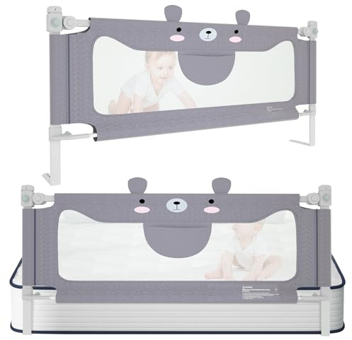 Kidsgigglz Sponda Letto Bambini, 150 cm Griglia di protezione per letto per bambini, griglia per il sollevamento verticale, Protezione da Caduta, Altezza Regolabile, per Letto di Famiglia e Lettino