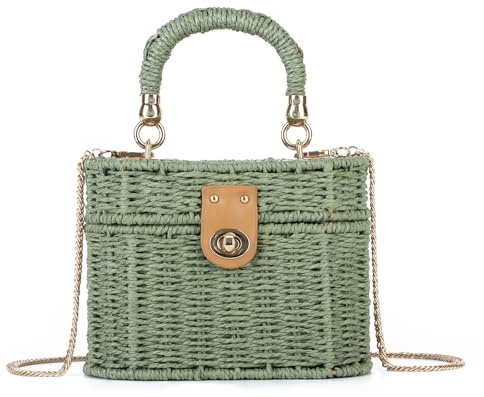 BWBIKE Bolso de Hombro de Paja Tejida a Mano para Mujer - Bolso de Playa de Ratán Vintage, Bolso de Mano Tejido Boho para Verano, Bandolera o Asa Superior