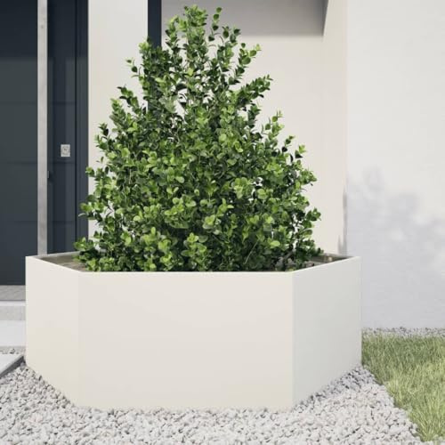 QJBSAVVA Fioriera da Giardino Rialzata in Acciaio Esagonale 138x120x45 cm Bianca Senza Fondo per Orto Aiuola Piante Aromatiche Fiori Balcone Esterno