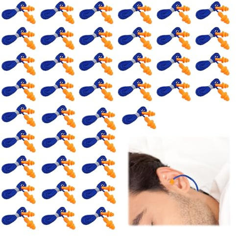 40 Pairs Silicone Ear Plugs on String,65cm Wired Earplugs,Anti Loss Silicone Earplugs,Corded Ear Plugs Noise Cancelling,EarPlugs for Sleeping, Work, Studying, Travel, Shooting Range