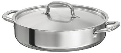 Nobel Triply Stainless Steel Saute Pan, Nonstick 3-Layer Construction, Induction Compatible, with Steel Lid (24 cm Diameter)