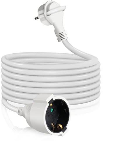 EXTRASTAR Cavo di prolunga da 3 m con connettore piatto, cavo di prolunga piatto per uso interno con spina di protezione a contatto, 3 G×1,5 mm², 16 A/250 V, 3680 W, bianco