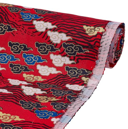 FINGERINSPIRE 1 m japanska bomullstyg 150 cm brett rött sömnadstyg med färgglatt gynnsamt molnvågsmönster gör-det-själv hantverk dekorativa tillbehör för hemmöbler soffa handarbete projekt