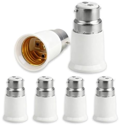 Adaptador de casquillo B22 a E27 de 6 piezas, convertidor de bombilla de bayoneta B22 a rosca E27, compatible con bombillas LED, incandescentes y halógenas para iluminación de 0-250 V.