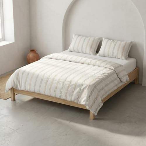 GAMUSI Juego Funda nórdica Cama 180 100% algodón - 2 Fundas Almohada 50x95 cm, Rayas Original Color Agua