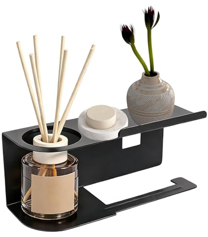 Portarrollos de papel higiénico sin taladrar, negro, autoadhesivo, soporte para papel higiénico de pared, soporte para papel higiénico con estante, soporte para baño