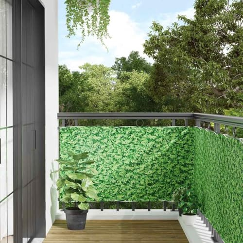 QJBSAVVA Brise-vue pour balcon, aspect végétal, vert, 500 x 75 cm, en polyester revêtu de PVC, résistant aux intempéries, montage facile avec œillets, protection contre le vent moderne, pour balcon