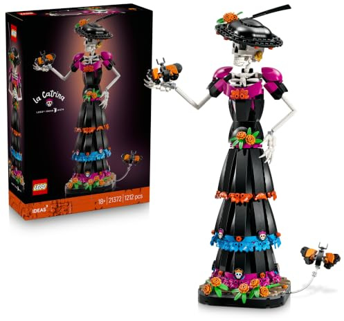 LEGO Ideas La Catrina – Kit de Construcción para Adultos de Calavera Mexicana con Flores Artificiales Cempasúchil y Mariposas Monarca – Decoración del Día de Muertos – Regalo de Manualidades – 21372