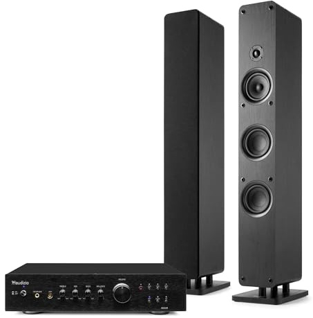 Audizio Arco – Pack 2 Altavoces de Torre pasivos 320W en Total con Amplificador AD220B Bluetooth 5.0, Entrada óptica, Salida subwoofer, Equipo Sonido para TV y Sistema Home Cinema HiFi, Color Negro